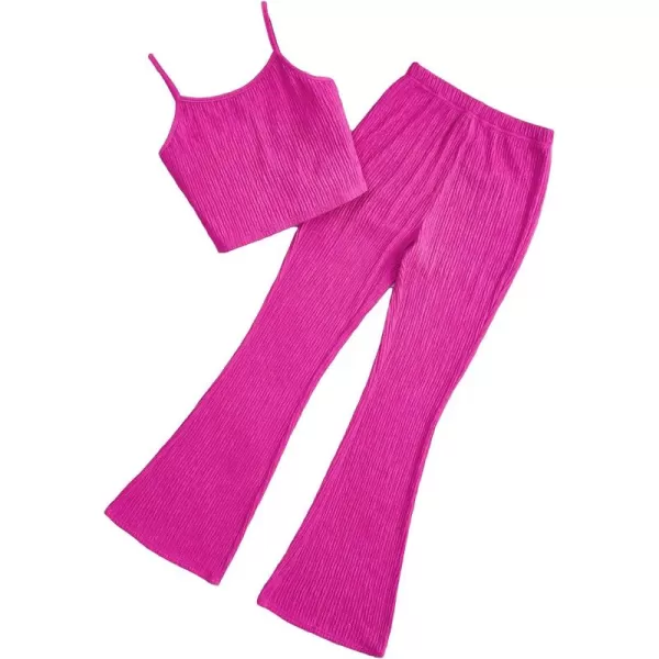 Floerns Girls 2 Piece Outfit Spaghetti Strap Camisole and Flare Leg Pants Set