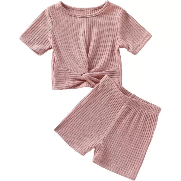 Floerns Girls 2 Piece Outfit Twist Hem Short Sleeve T Shirt and Biker Shorts Set