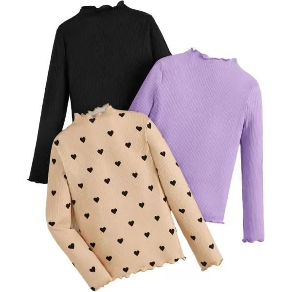Floerns Girl's 3 Pcs Long Sleeve Lettuce Trim Long Sleeve Mock Neck Tee Shirt