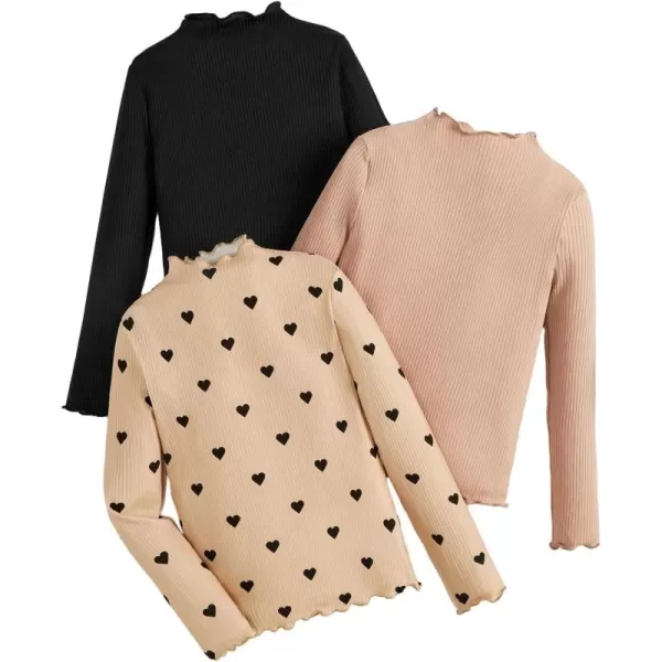 Floerns Girl's 3 Pcs Long Sleeve Lettuce Trim Long Sleeve Mock Neck Tee Shirt