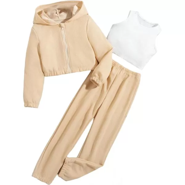 Floerns Girls 3 Piece Outfit Crop Tank Top Sweatpants Set with Sweatshirt Jacket