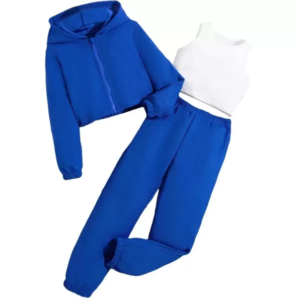 Floerns Girls 3 Piece Outfit Crop Tank Top Sweatpants Set with Sweatshirt Jacket