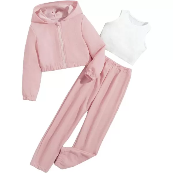 Floerns Girls 3 Piece Outfit Crop Tank Top Sweatpants Set with Sweatshirt Jacket