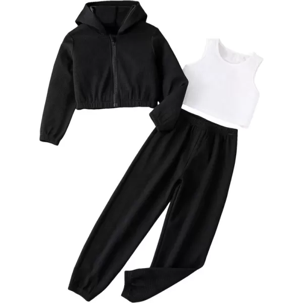 Floerns Girls 3 Piece Outfit Crop Tank Top Sweatpants Set with Sweatshirt Jacket