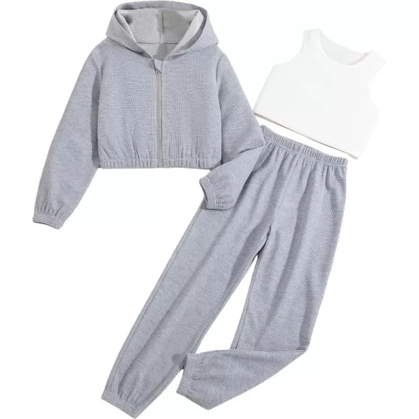 Floerns Girls 3 Piece Outfit Crop Tank Top Sweatpants Set with Sweatshirt Jacket