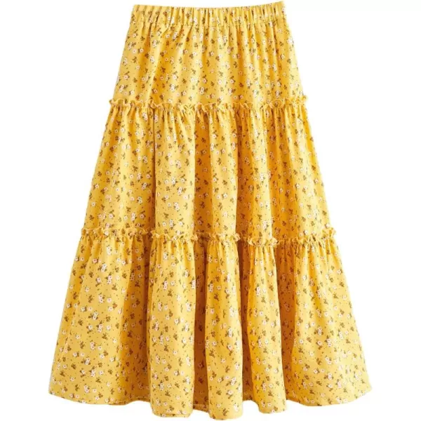 Floerns Girls Boho Floral Print High Waist Flare Hem Summer Long Skirt