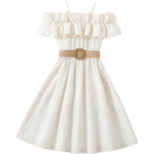 Floerns Girls Cold Shoulder Ruffle Trim Short Sleeve Belted A Line Midi Dress