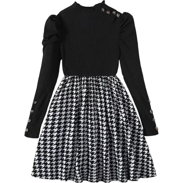 Floerns Girl's Colorblock Plaid Gigot Long Sleeve Mock Neck A Line Dress with Belt