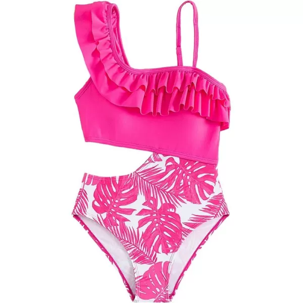 Floerns Girls Monokini Swimwear One Shoulder Ruffle Trim Cut Out One Piece Swimsuit