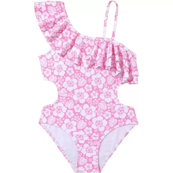 Floerns Girls Monokini Swimwear One Shoulder Ruffle Trim Cut Out One Piece Swimsuit