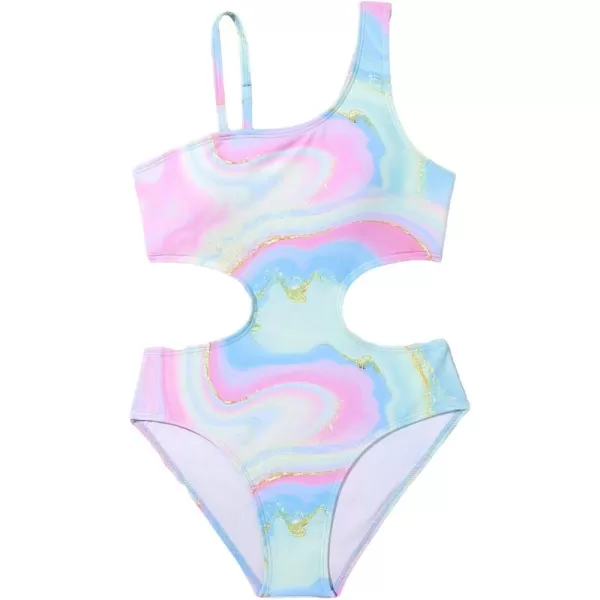 Floerns Girls Monokini Swimwear One Shoulder Ruffle Trim Cut Out One Piece Swimsuit