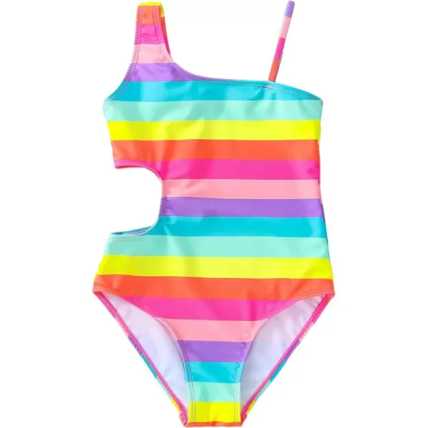 Floerns Girls Monokini Swimwear One Shoulder Ruffle Trim Cut Out One Piece Swimsuit