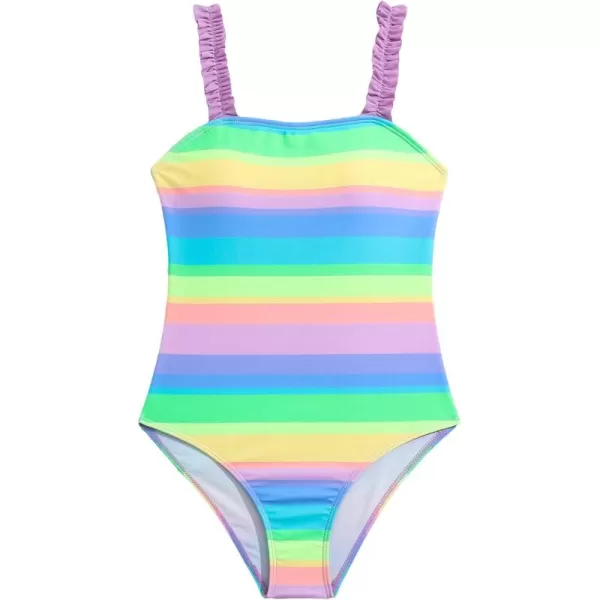 Floerns Girls Monokini Swimwear One Shoulder Ruffle Trim Cut Out One Piece Swimsuit