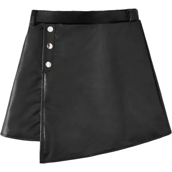 Floerns Girl's PU Leather Asymmetrical Hem Solid Button Detail Short Skirt