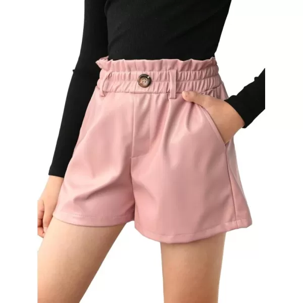 Floerns Girls Paperbag Shorts Loose Fit High Waist PU Leather Wide Leg Shorts