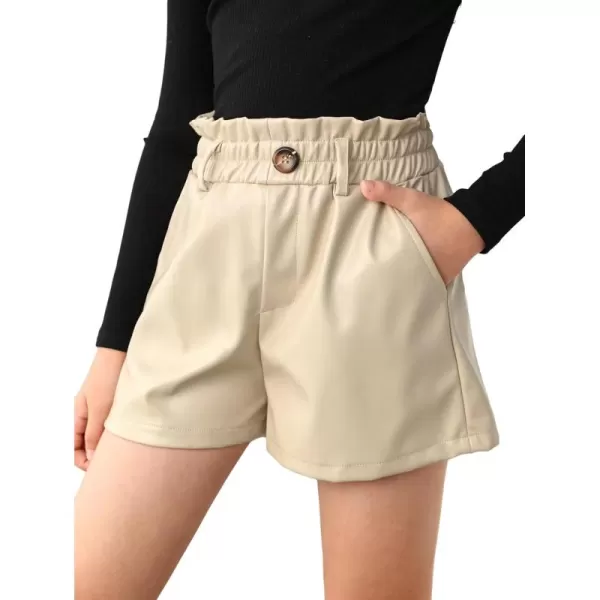 Floerns Girls Paperbag Shorts Loose Fit High Waist PU Leather Wide Leg Shorts