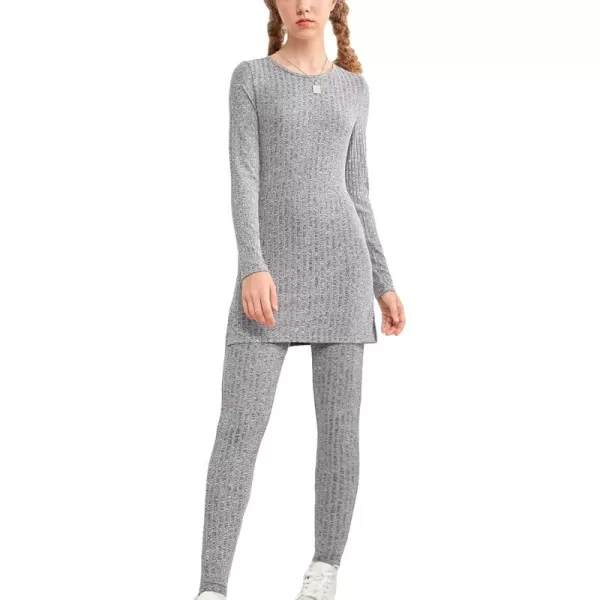 Floerns Girl's Solid Long Sleeve Split Hem Tee with Leggings Set 2 Piece Outfit
