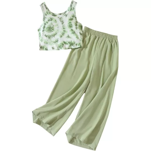 Floerns Girls Tie Dye Tank Top with Wide Leg Pants Set Two Piece Outfit