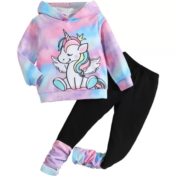 Floerns Girl's Two Piece Outfit Tie Dye Long Sleeve Hoodie And Sweatpants Set