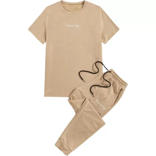 Floerns Men's 2 Piece Outfit Letter Print Tee Shirt Drawstring Waist Pants Set