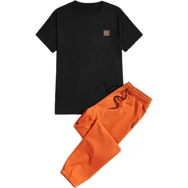 Floerns Men's 2 Piece Outfit Letter Print Tee Shirt Drawstring Waist Pants Set