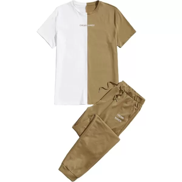 Floerns Men's 2 Piece Outfit Letter Print Tee Shirt Drawstring Waist Pants Set
