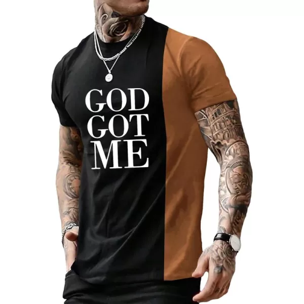 Floerns Men's Casual Color Block Letter Graphic Print Short Sleeve T Shirt Tops
