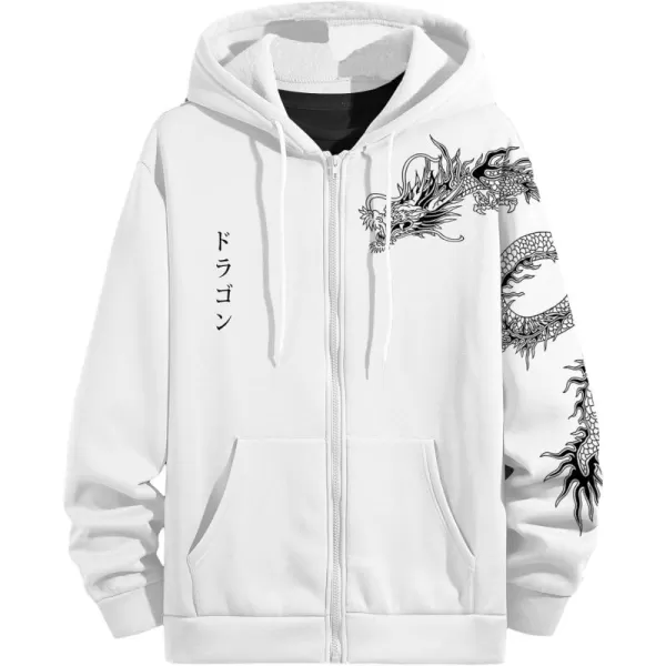 Floerns Men's Causal Graphic Print Long Sleeve Zip Up Drawstring Thermal Hoodies Sweatshirt With Pockets