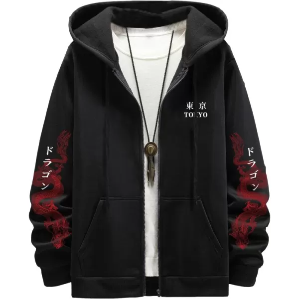 Floerns Men's Causal Graphic Print Long Sleeve Zip Up Drawstring Thermal Hoodies Sweatshirt With Pockets