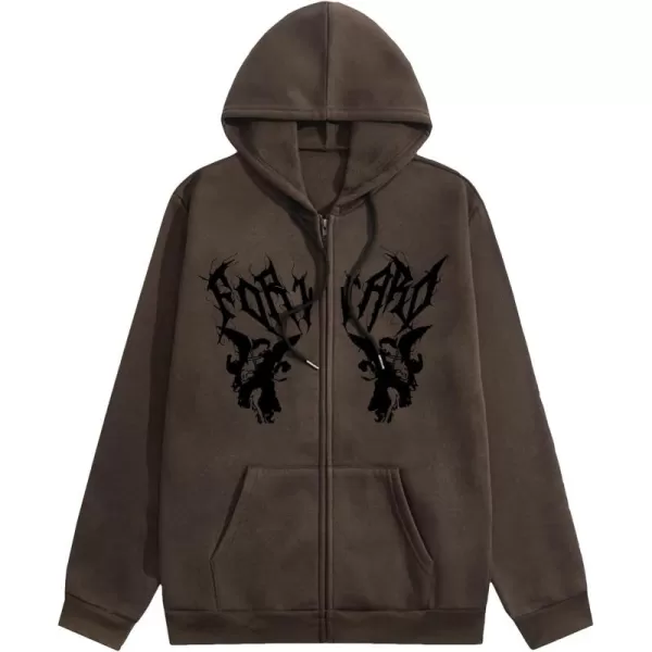 Floerns Men's Causal Graphic Print Long Sleeve Zip Up Drawstring Thermal Hoodies Sweatshirt With Pockets