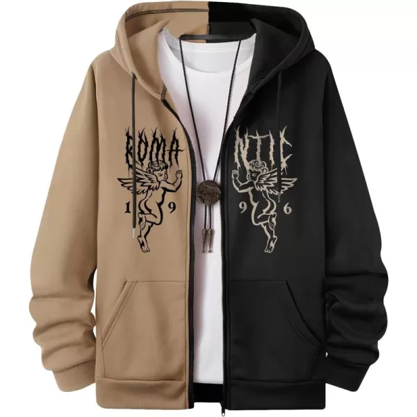 Floerns Men's Causal Graphic Print Long Sleeve Zip Up Drawstring Thermal Hoodies Sweatshirt With Pockets