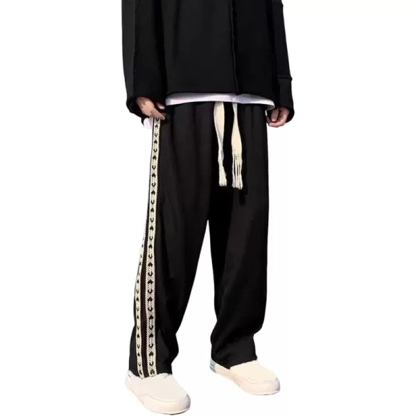 Floerns Men's Drawstring Waist Pants Tie Front Wide Leg Loose Fit Trousers