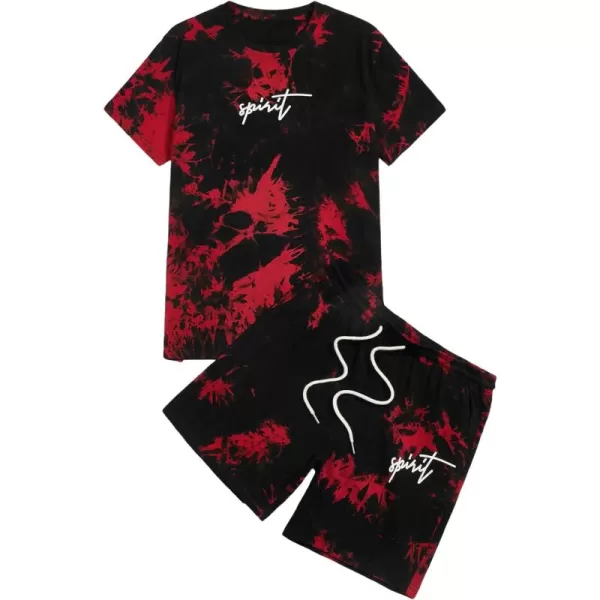 Floerns Men's Graphic Print T Shirt Drawstring Waist Shorts Set 2 Piece Outfit