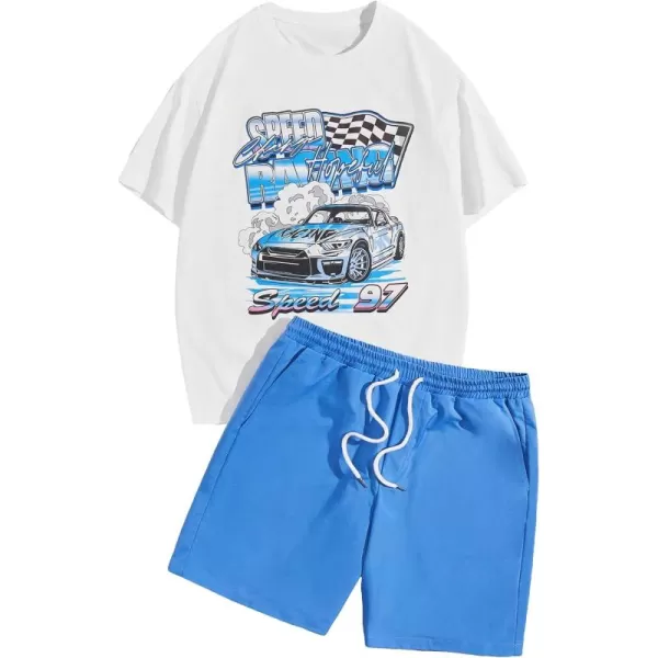 Floerns Men's Graphic Print T Shirt Drawstring Waist Shorts Set 2 Piece Outfit
