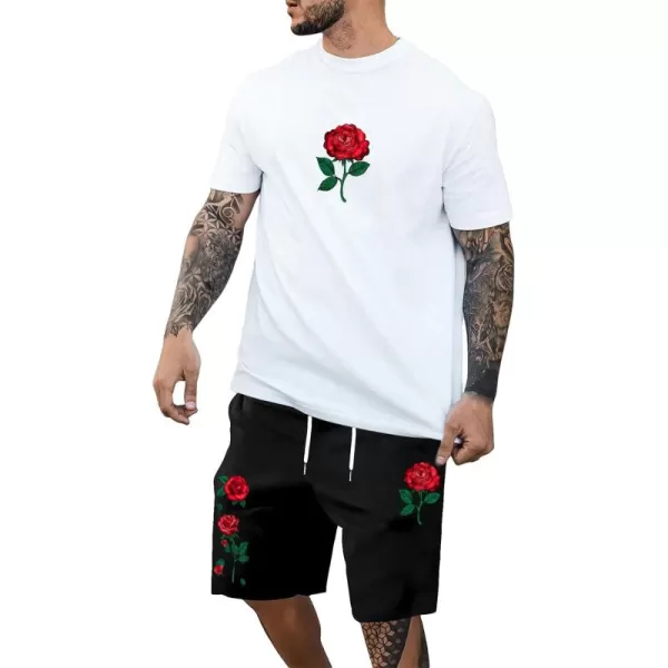 Floerns Men's Graphic Print T Shirt Drawstring Waist Shorts Set 2 Piece Outfit