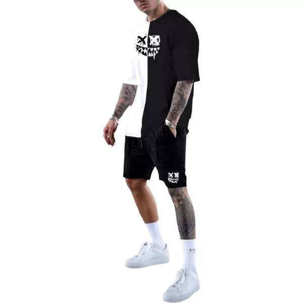 Floerns Men's Graphic Print T Shirt Drawstring Waist Shorts Set 2 Piece Outfit