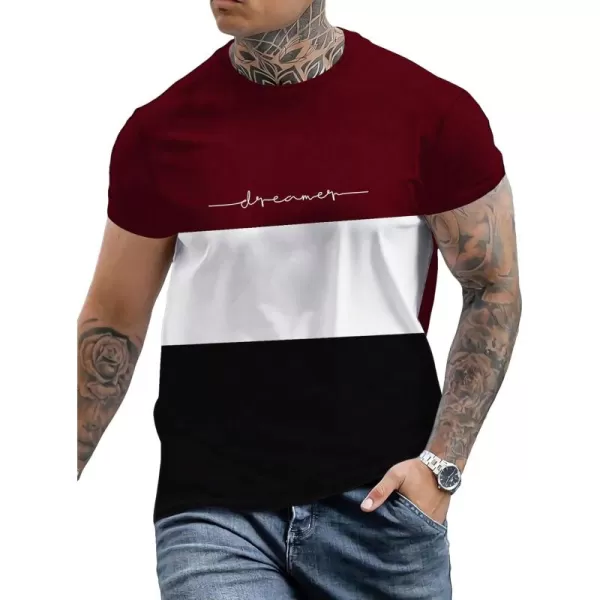 Floerns Men's Letter Print Short Sleeve Colorblock Crewneck Casual Tee Shirt