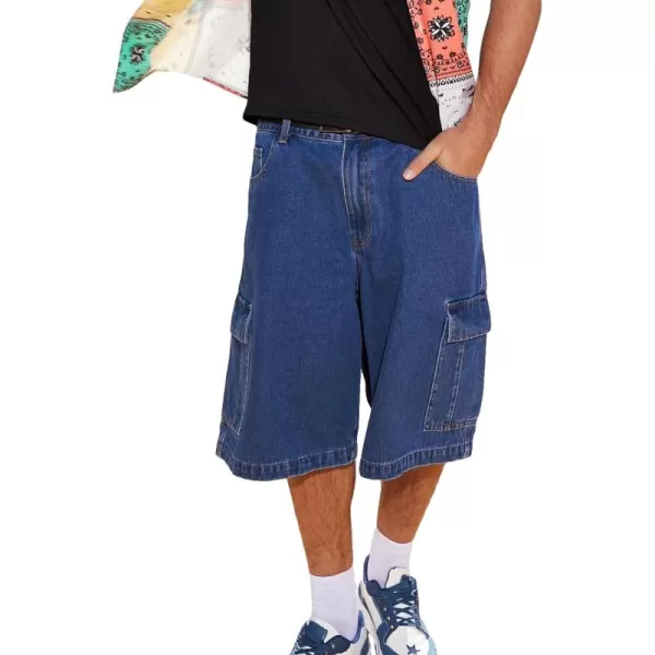 Floerns Men's Loose Hip Hop Flap Pocket Side Denim Shorts Jeans with Cargo Pockets