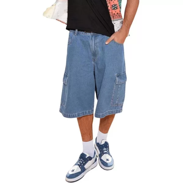 Floerns Men's Loose Hip Hop Flap Pocket Side Denim Shorts Jeans with Cargo Pockets