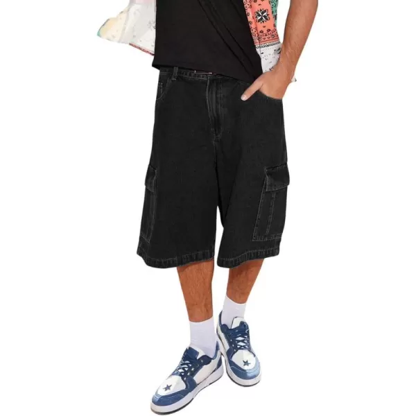 Floerns Men's Loose Hip Hop Flap Pocket Side Denim Shorts Jeans with Cargo Pockets