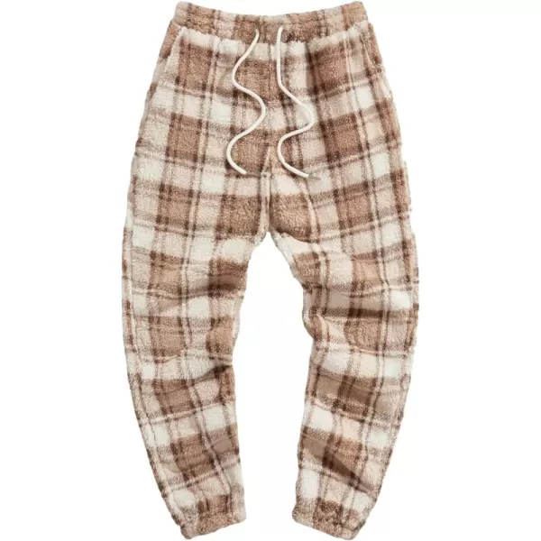 Floerns Men's Plaid Print Drawstring Waist Warm Teddy Flannel Jooger Pants