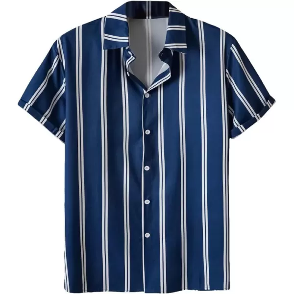 Floerns Men's Striped Print Button Down Lapel Collar Short Sleeve Shirts Blouse
