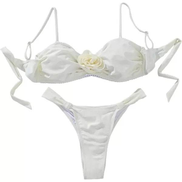Floerns Women's 2 Piece 3D Rose Bikini Ombre Tube Top High Cut Swimsuit