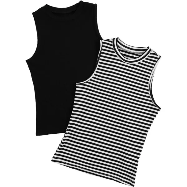 Floerns Women's 2 Piece Sleeveless Rib Knit Round Neck Camisole Tank Top