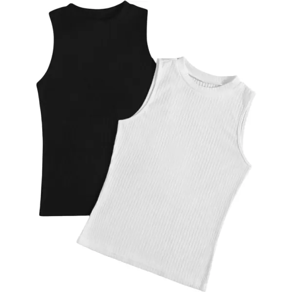 Floerns Women's 2 Piece Sleeveless Rib Knit Round Neck Camisole Tank Top