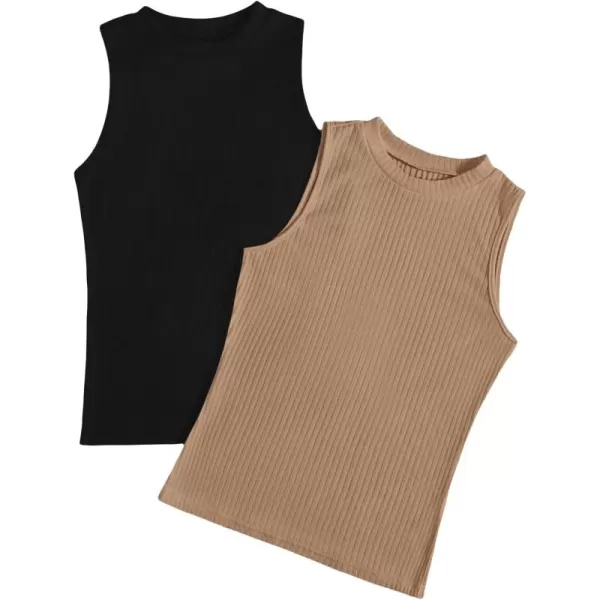 Floerns Women's 2 Piece Sleeveless Rib Knit Round Neck Camisole Tank Top