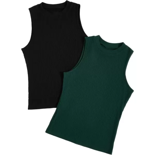 Floerns Women's 2 Piece Sleeveless Rib Knit Round Neck Camisole Tank Top
