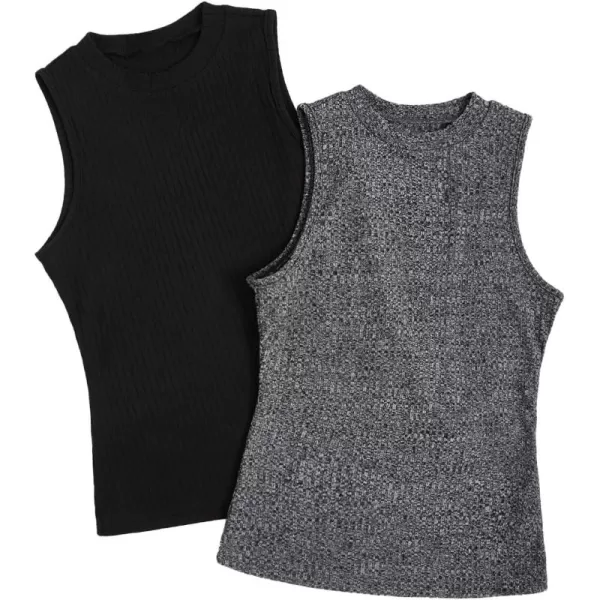 Floerns Women's 2 Piece Sleeveless Rib Knit Round Neck Camisole Tank Top