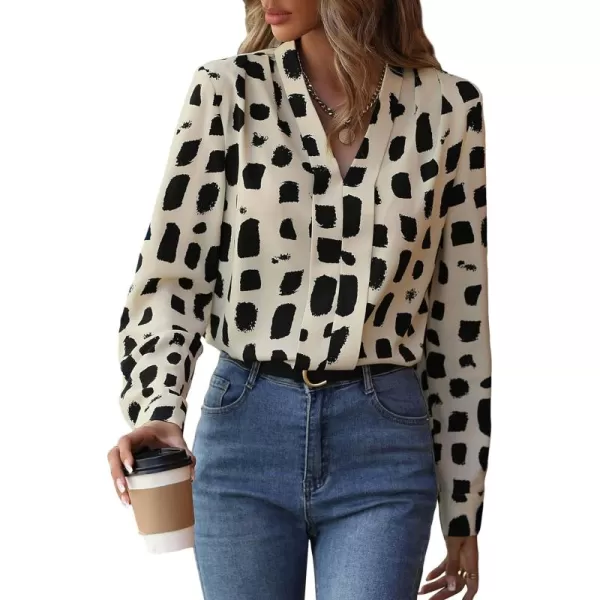Floerns Women's All Over Print V Neck Blouse Shirt Long Sleeve Casual Work Tops