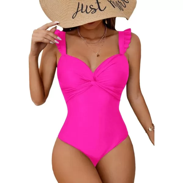 Floerns Women's Allover Print Ruffle Trim Push Up Monokini One Piece Swimsuit